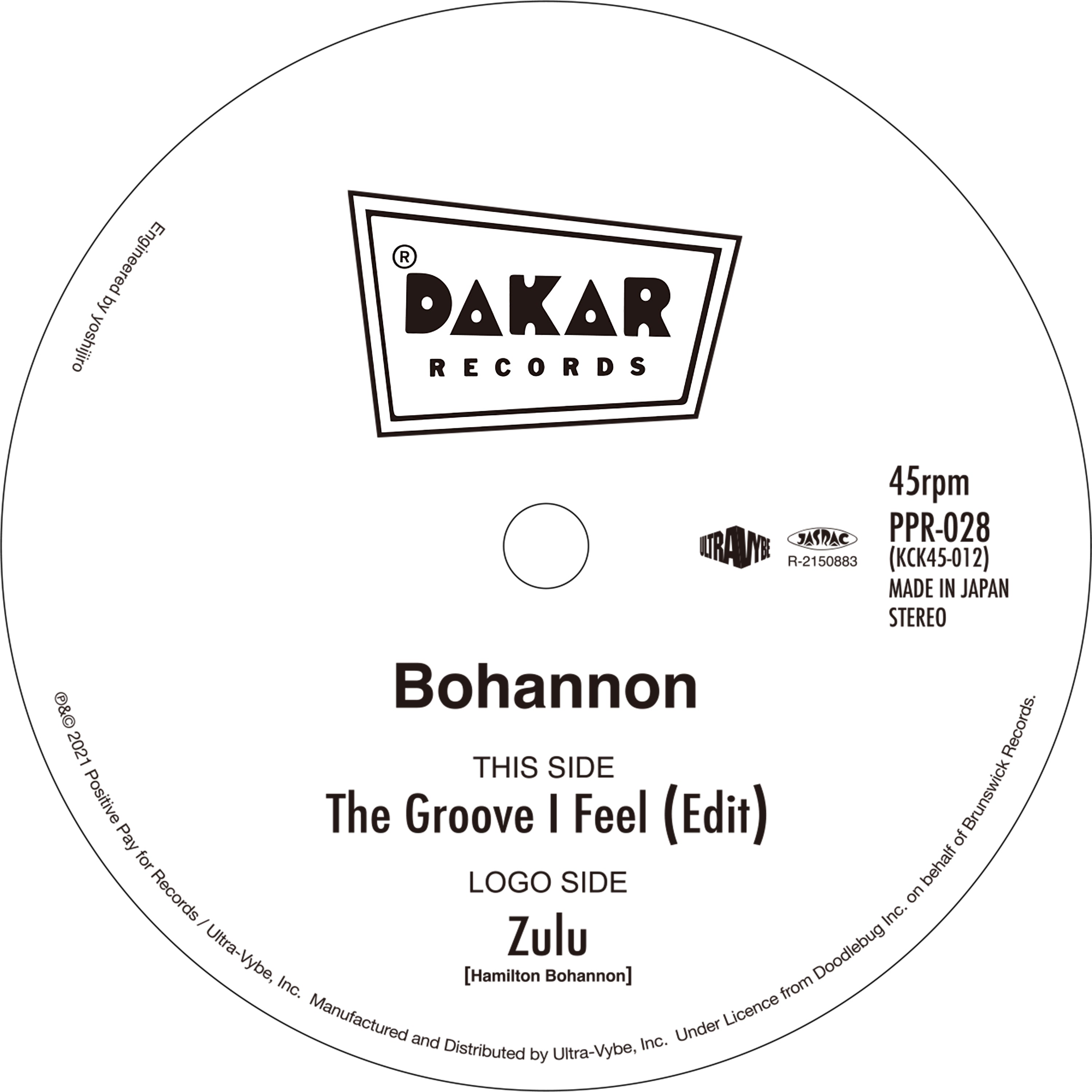 BOHANNON / THE GROOVE I FEEL (EDIT) / ZULU (7 inch) -RSD LIMITED-